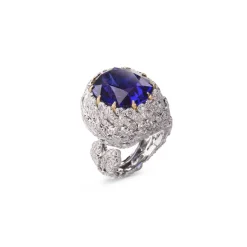 Buccellati AGAPANTO WHITE AND YELLOW GOLD RING WITH TANZANITE