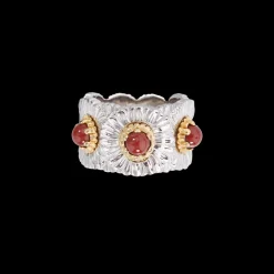 Buccellati BLOSSOMS COLOR SILVER ETERNELLE RING WITH RED JASPER