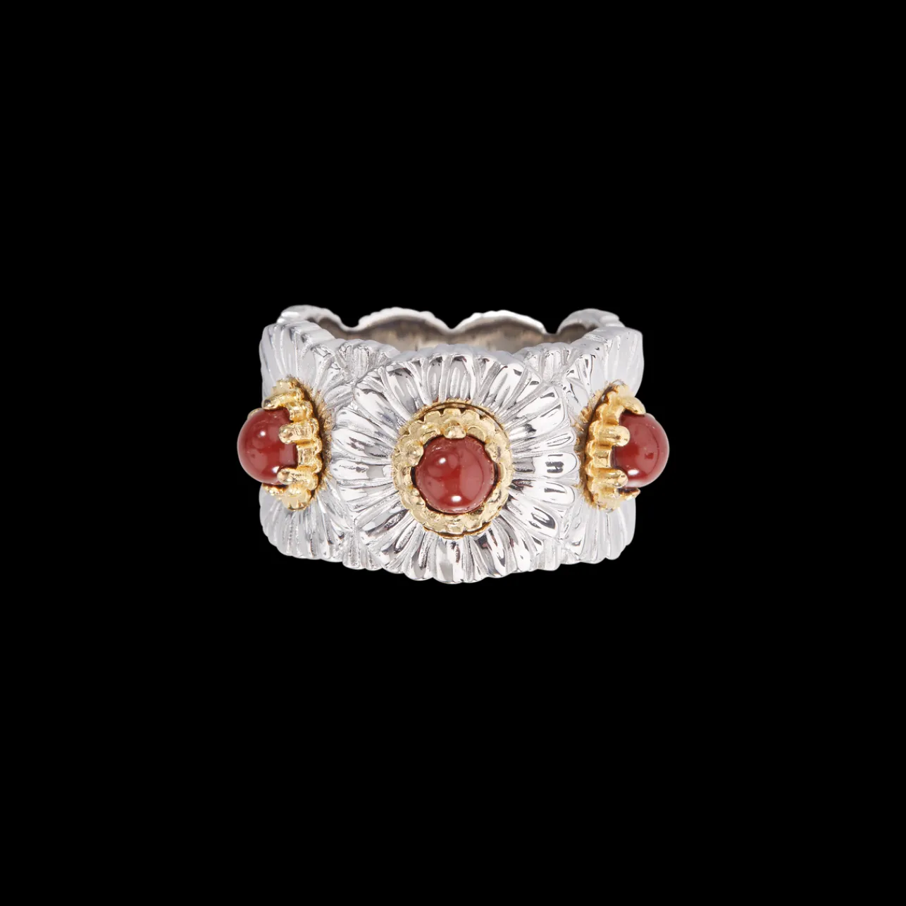 Buccellati BLOSSOMS COLOR SILVER ETERNELLE RING WITH RED JASPER