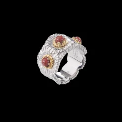 Buccellati BLOSSOMS COLOR SILVER ETERNELLE RING WITH RED JASPER