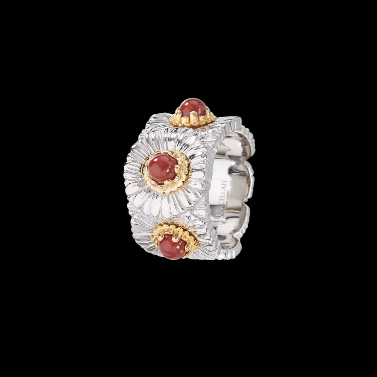 Buccellati BLOSSOMS COLOR SILVER ETERNELLE RING WITH RED JASPER