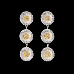 Buccellati BLOSSOMS DAISY SILVER AND VERMEIL PENDANT EARRINGS WITH DIAMONDS