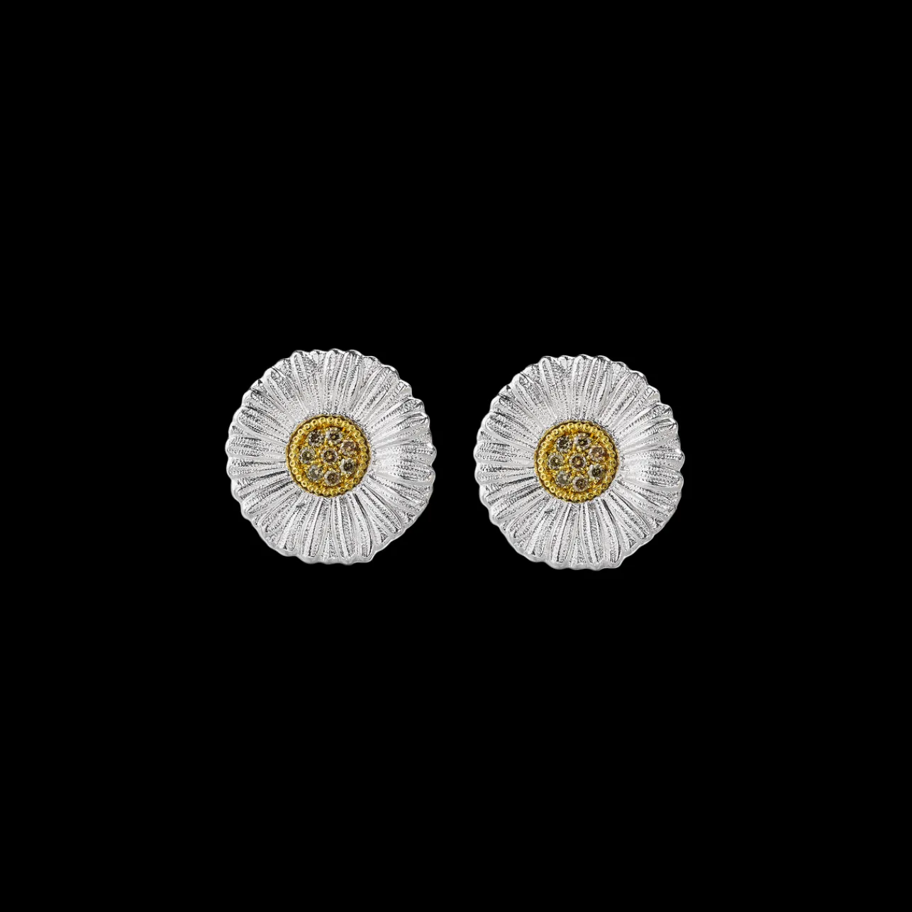 Buccellati BLOSSOMS DAISY SILVER AND VERMEIL BUTTON EARRINGS WITH DIAMONDS