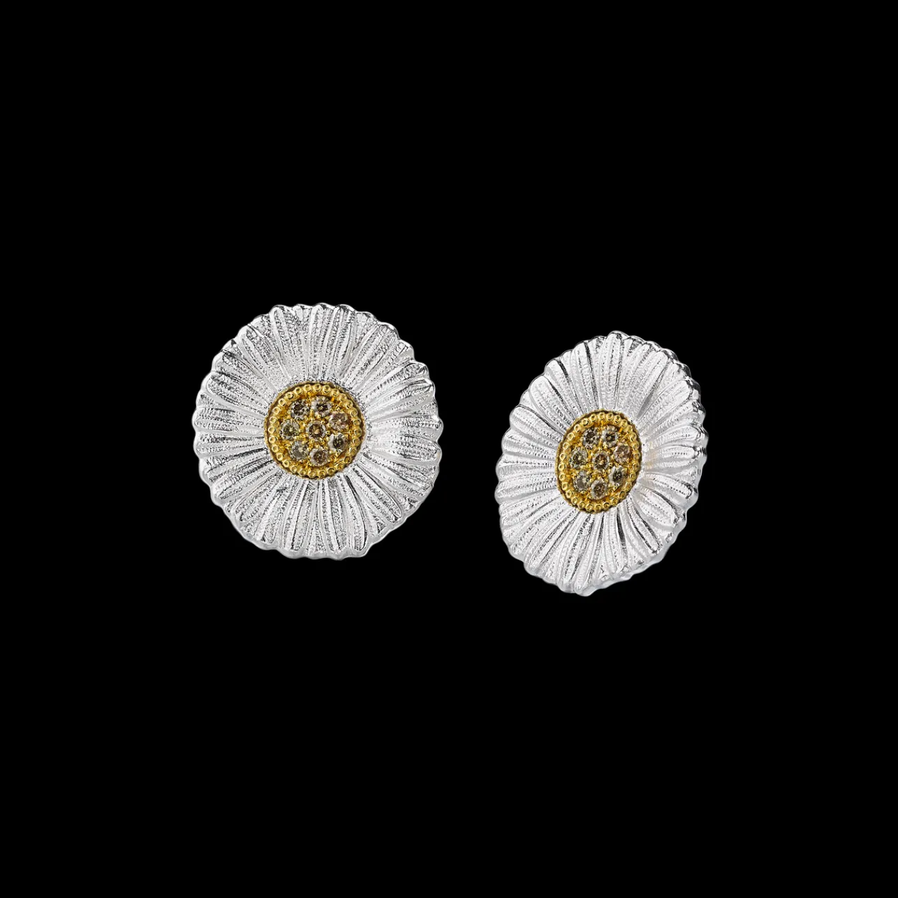 Buccellati BLOSSOMS DAISY SILVER AND VERMEIL BUTTON EARRINGS WITH DIAMONDS