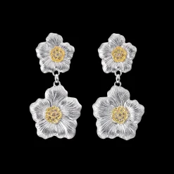 Buccellati BLOSSOMS GARDENIA SILVER AND VERMEIL PENDANT EARRINGS WITH DIAMONDS