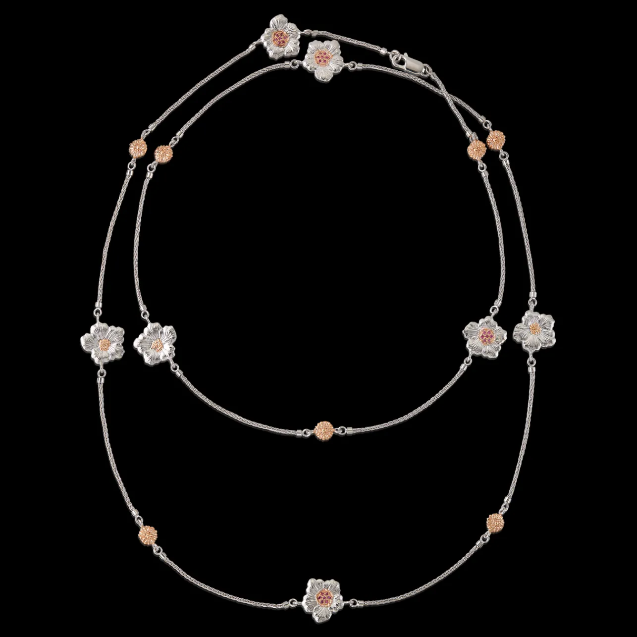 Buccellati BLOSSOMS SILVER AND PINK SAPPHIRE NECKLACE