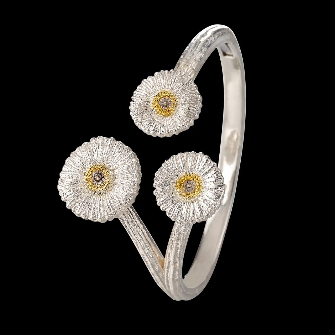 Buccellati BLOSSOMS SILVER AND RUTHENIUM CUFF BRACELET WITH DIAMONDS