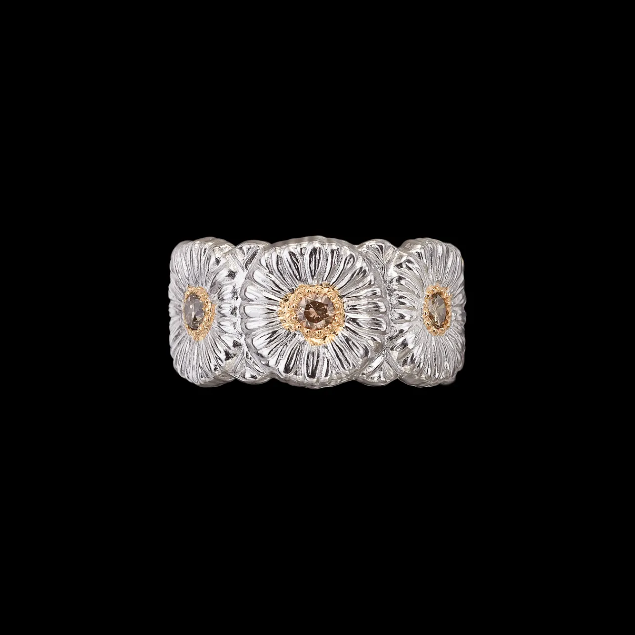 Buccellati BLOSSOMS SILVER AND VERMEIL ETERNELLE RING WITH DIAMONDS