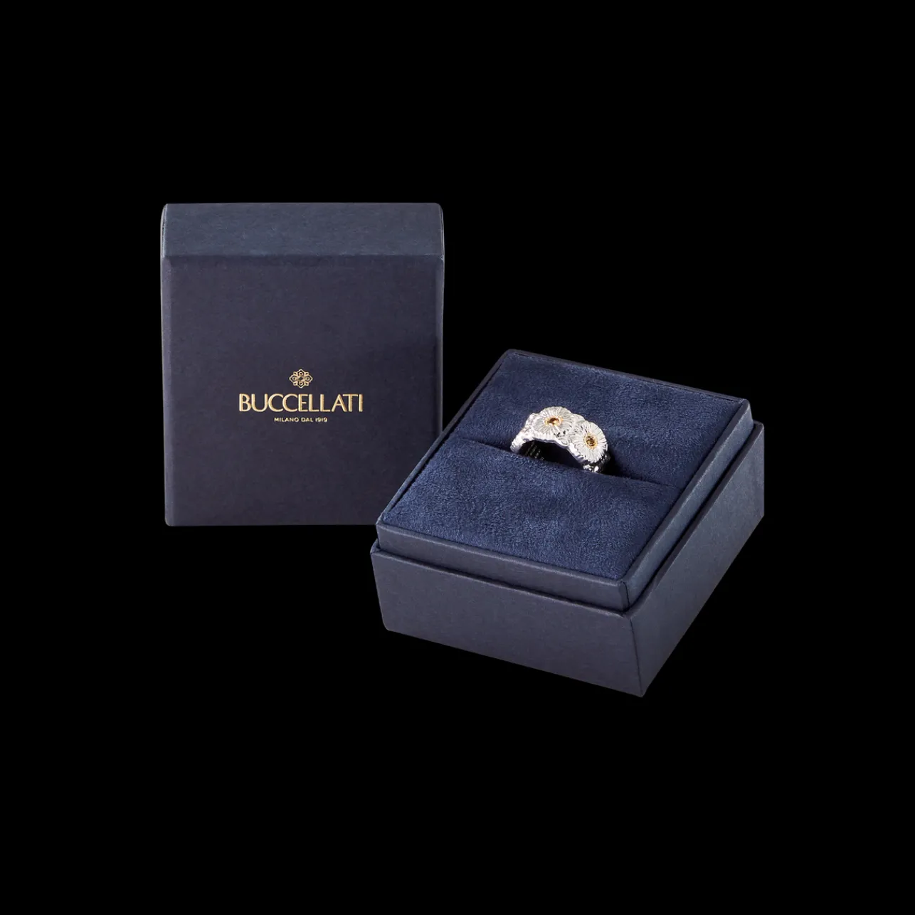 Buccellati BLOSSOMS SILVER AND VERMEIL ETERNELLE RING WITH DIAMONDS