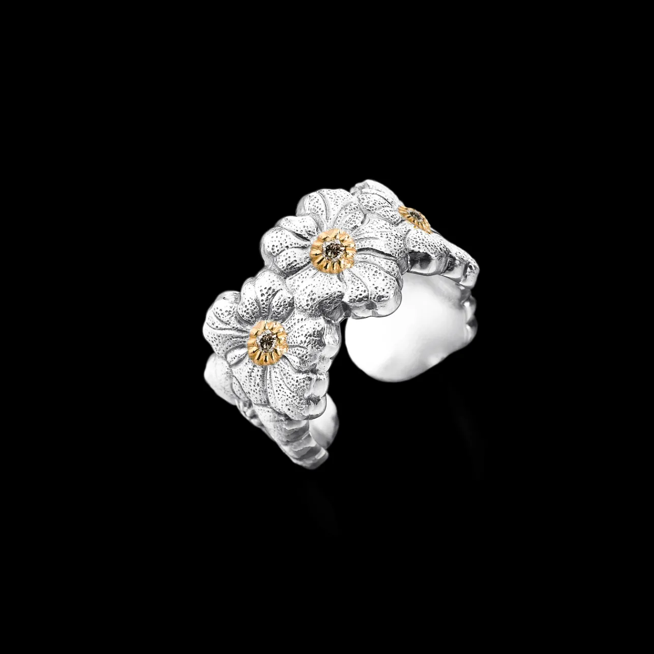 Buccellati BLOSSOMS SILVER AND VERMEIL ETERNELLE RING WITH FANCY DIAMONDS