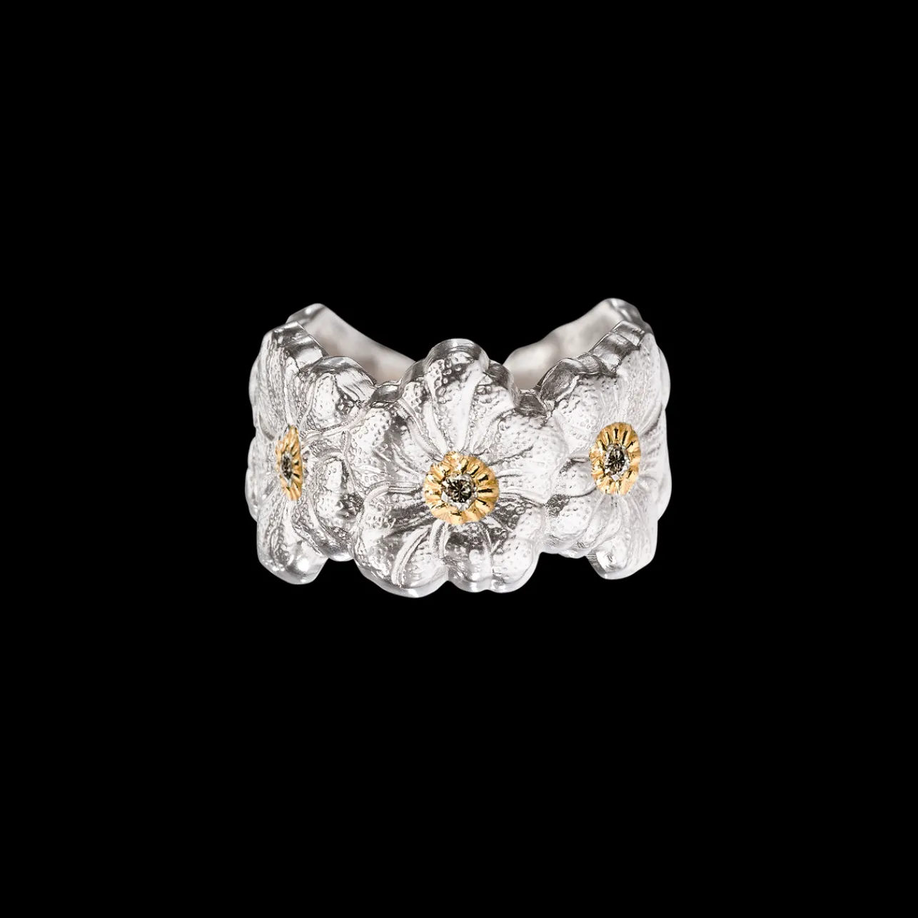 Buccellati BLOSSOMS SILVER AND VERMEIL ETERNELLE RING WITH FANCY DIAMONDS