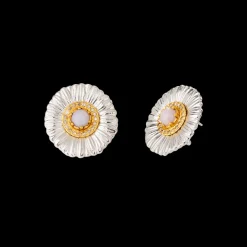 Buccellati BLOSSOMS SILVER BUTTON EARRINGS WITH DIAMONDS AND PINK OPAL