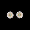 Buccellati BLOSSOMS SILVER BUTTON EARRINGS WITH DIAMONDS AND LIGHT BLUE AGATE