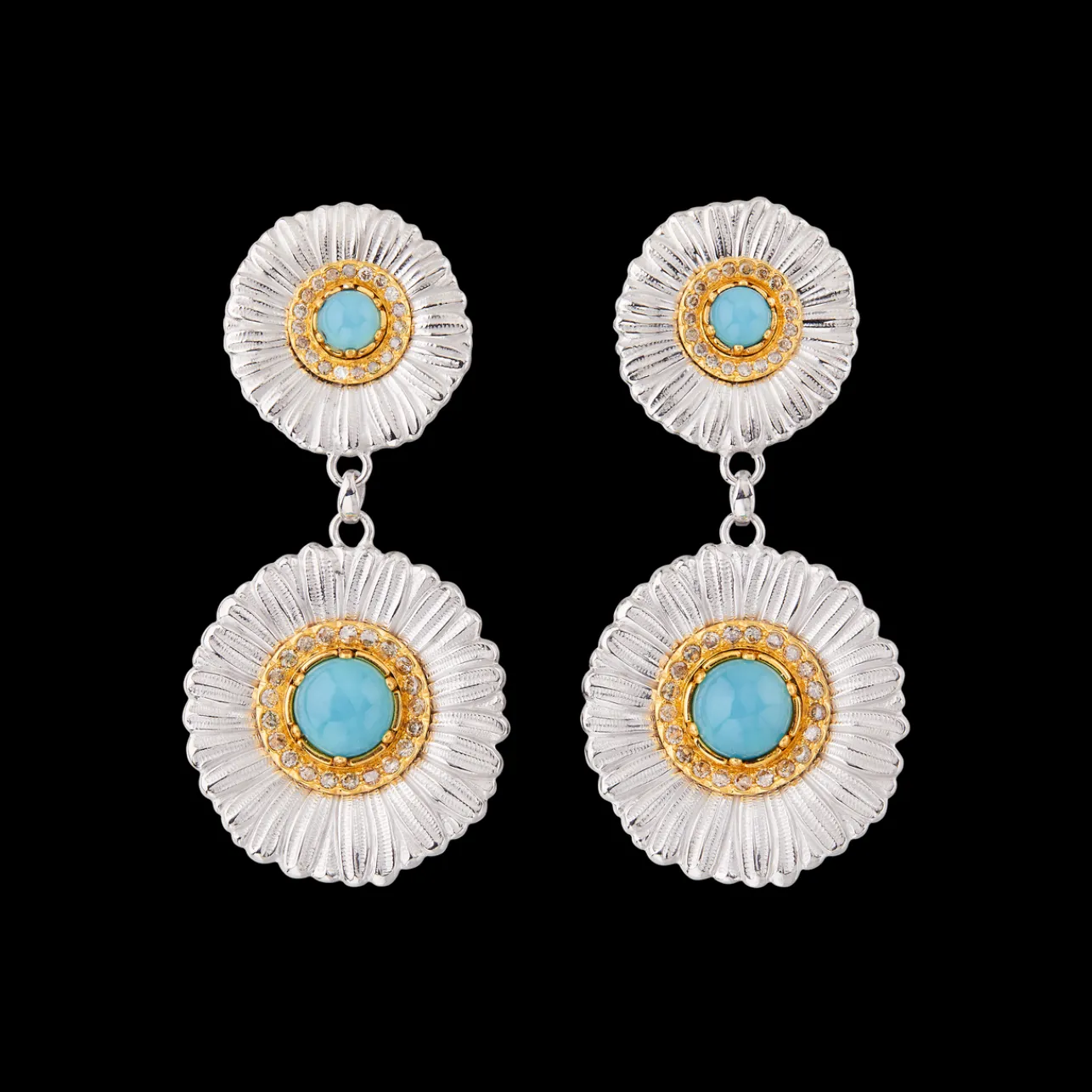 Buccellati BLOSSOMS SILVER EARRINGS WITH DIAMONDS AND LIGHT BLUE AGATE