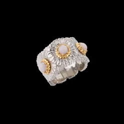 Buccellati BLOSSOMS SILVER ETERNELLE RING WITH DIAMONDS AND PINK OPAL