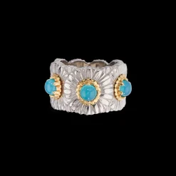 Buccellati BLOSSOMS SILVER ETERNELLE RING WITH DIAMONDS AND LIGHT BLUE AGATE