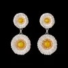 Buccellati BLOSSOMS SILVER PENDANT EARRINGS WITH DIAMONDS AND YELLOW AGATE