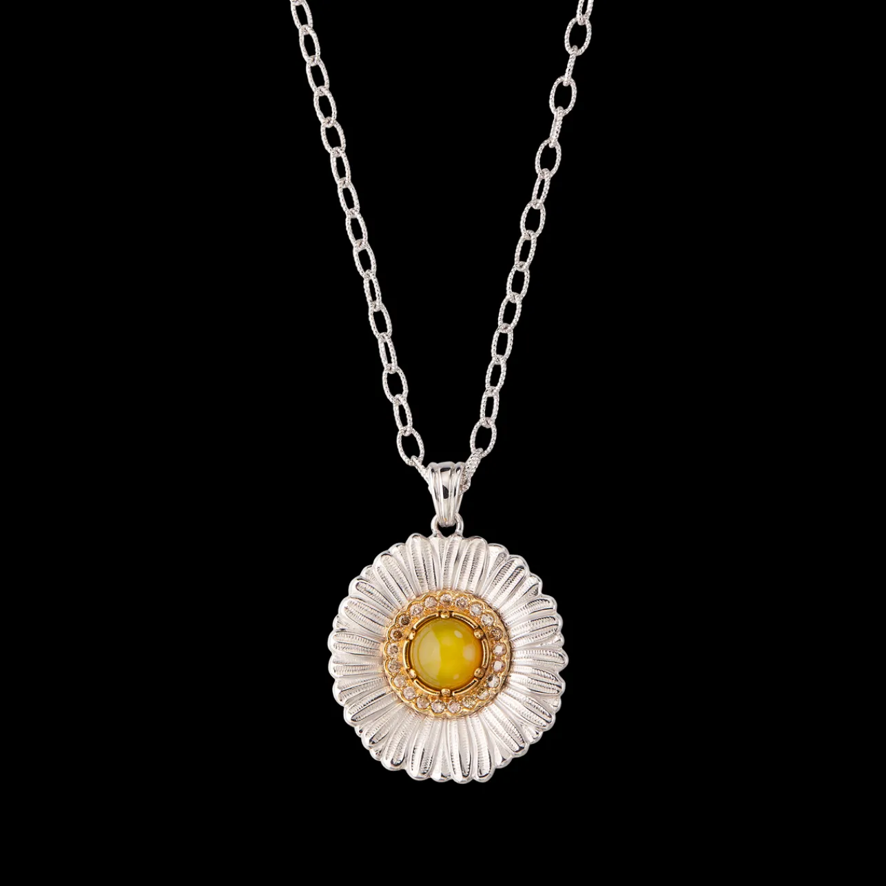 Buccellati BLOSSOMS SILVER PENDANT WITH DIAMONDS AND YELLOW AGATE