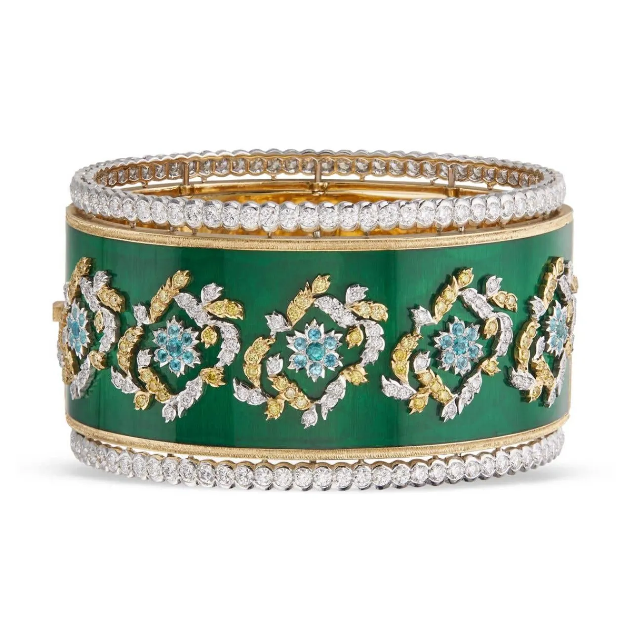 Buccellati CAPRI BANGLE BRACELET IN YELLOW AND WHITE GOLD WITH FANCY DIAMONDS