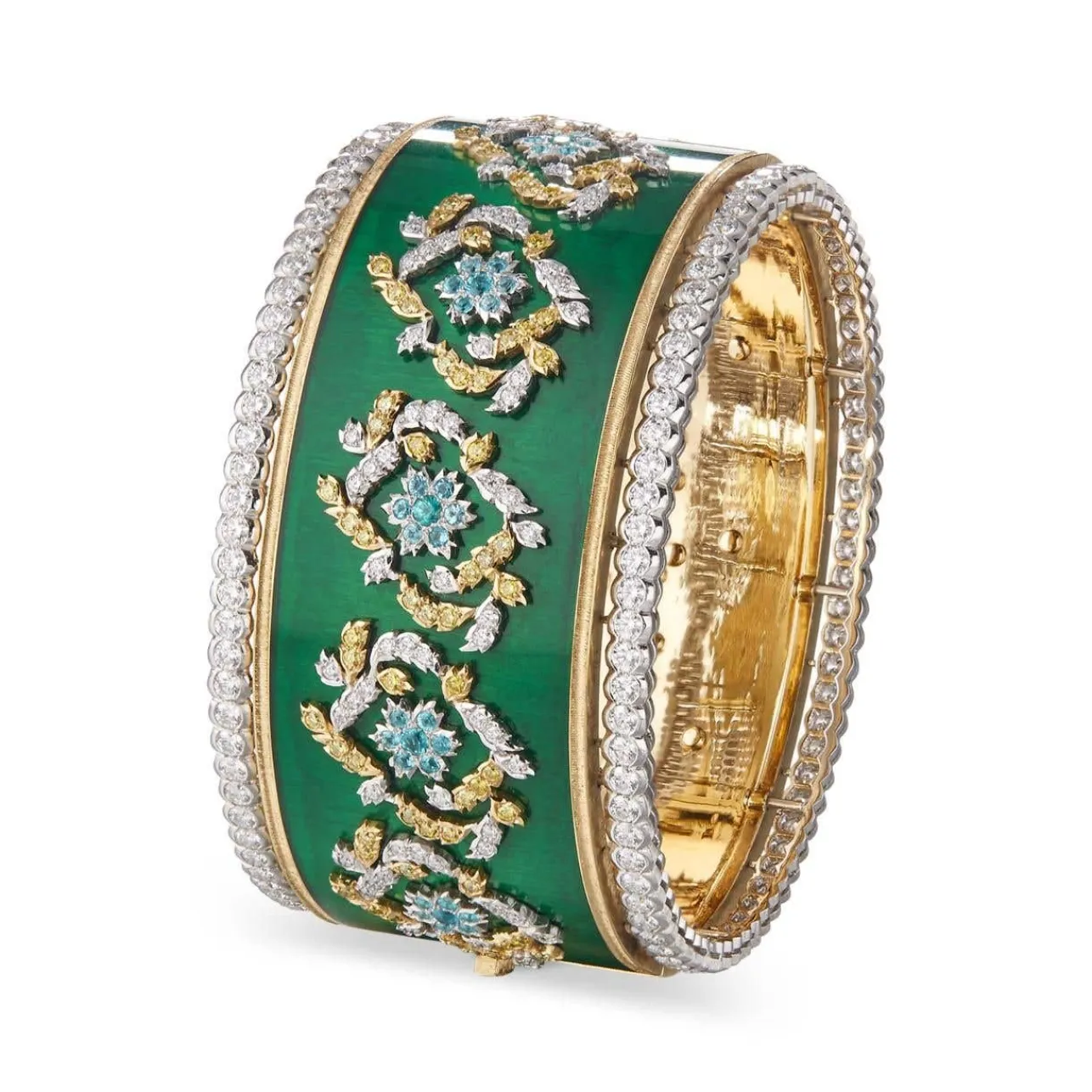 Buccellati CAPRI BANGLE BRACELET IN YELLOW AND WHITE GOLD WITH FANCY DIAMONDS
