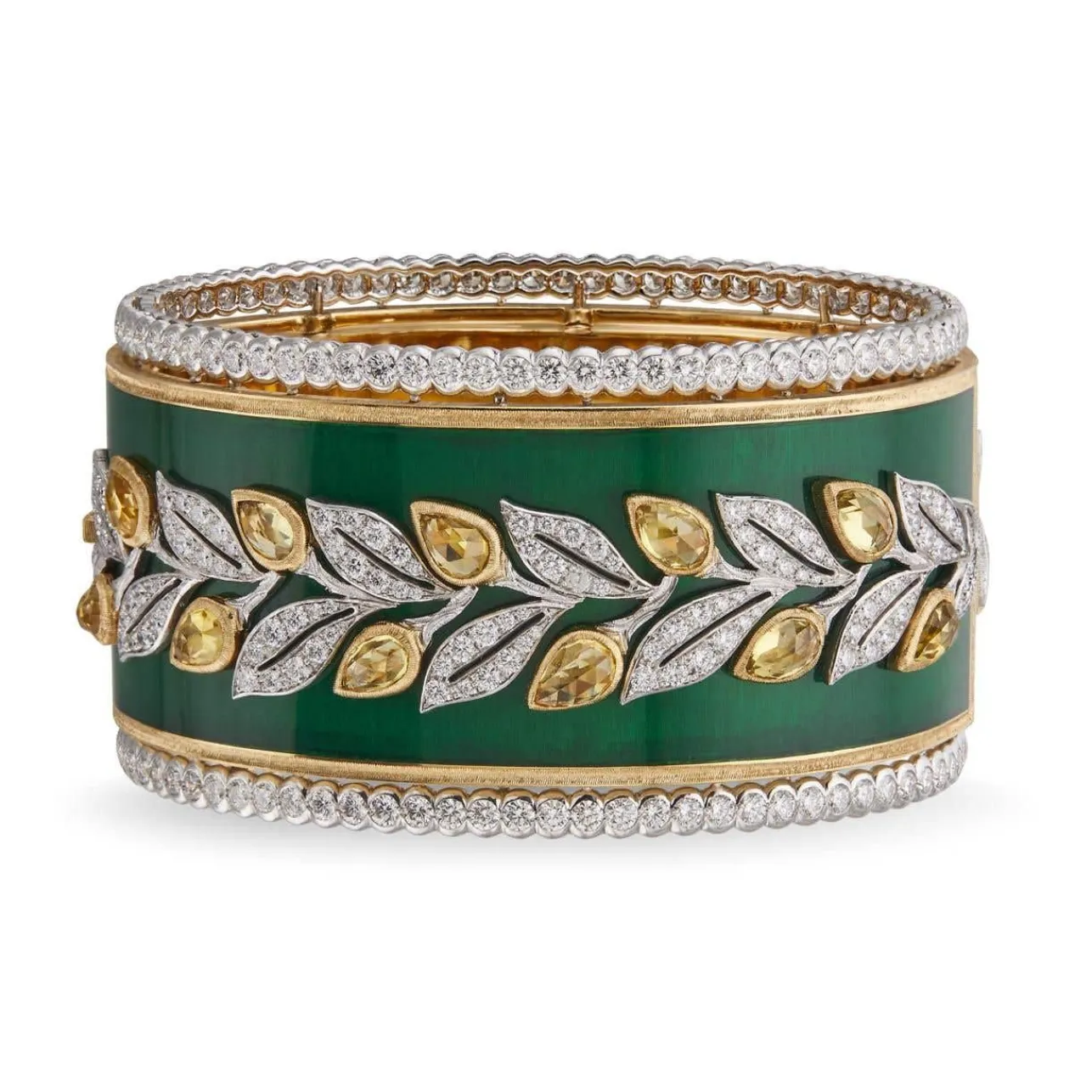 Buccellati CAPRI BANGLE BRACELET IN YELLOW AND WHITE GOLD WITH DIAMONDS & SAPPHIRE