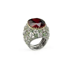 Buccellati COLOURED COCKTAIL WHITE AND YELLOW GOLD RING WITH TZAVORITES
