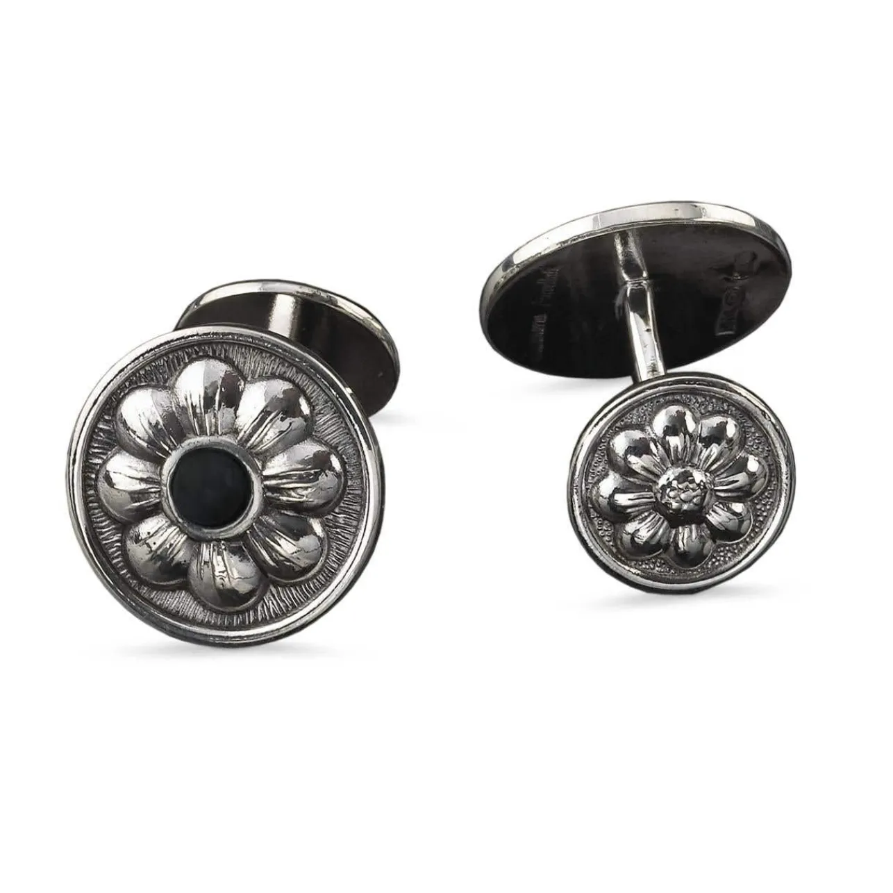 Buccellati DAISY SILVER CUFFLINKS WITH ONYX