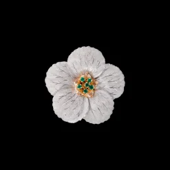 Buccellati FIORI BROOCH IN WHITE,PINK AND YELLOW GOLD WITH EMERALDS