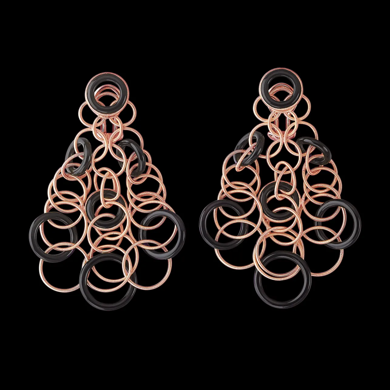 Buccellati HAWAII COLOR PINK GOLD PENDANT EARRINGS WITH ONYX