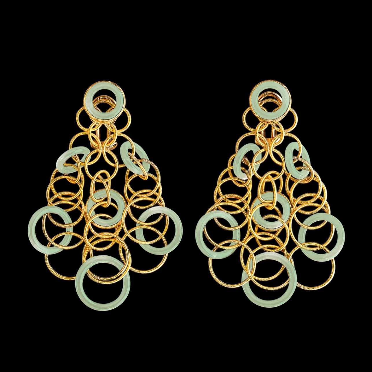 Buccellati HAWAII COLOR YELLOW GOLD PENDANT EARRINGS WITH JADE