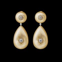 Buccellati MACRI CLASSICA YELLOW AND WHITE GOLD RIGATO EARRINGS WITH DIAMONDS