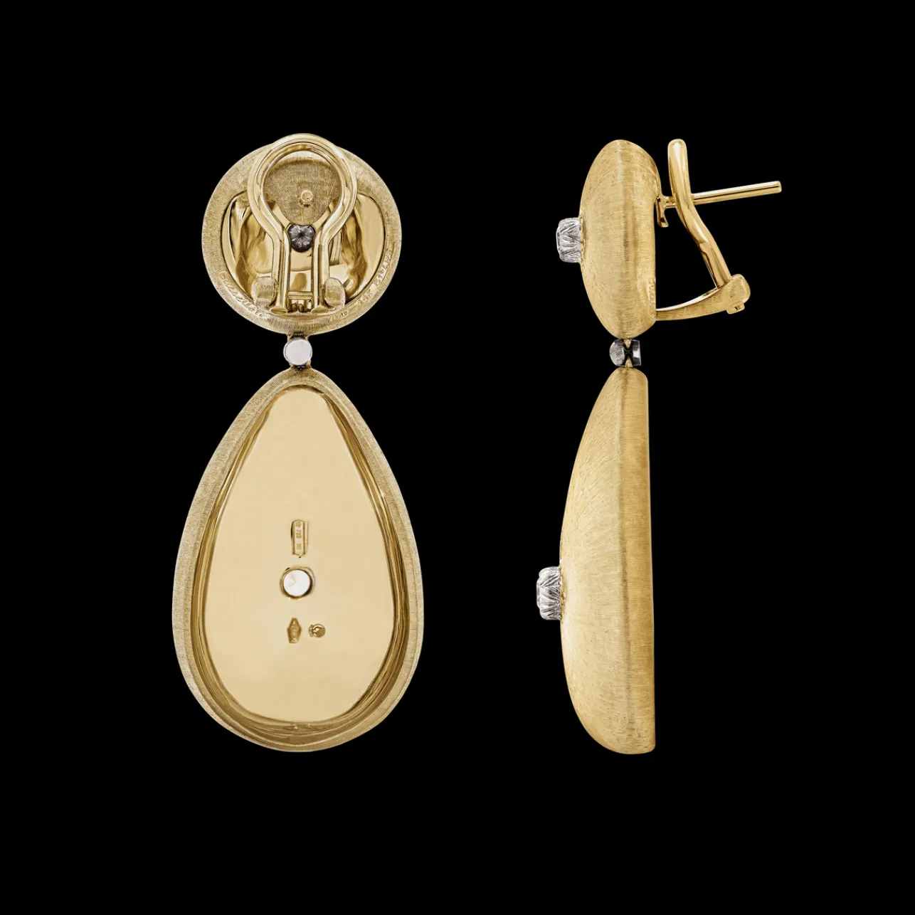 Buccellati MACRI CLASSICA YELLOW AND WHITE GOLD RIGATO EARRINGS WITH DIAMONDS