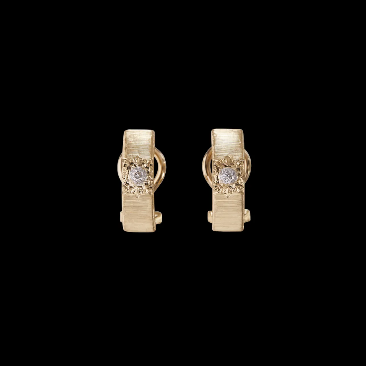 Buccellati MACRI CLASSICA YELLOW AND WHITE GOLD WAVY SURFACE EARRINGS WITH DIAMONDS