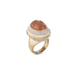 Buccellati MACRI COLOR YELLOW AND WHITE GOLD SET RING WITH MOONSTONE