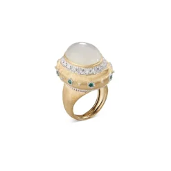 Buccellati MACRI COLOR YELLOW AND WHITE GOLD RING WITH MOONSTONE AND EMERALDS
