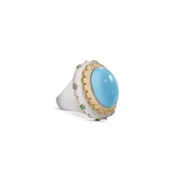 Buccellati MACRI COLOR YELLOW AND WHITE GOLD RING WITH TURQUOISE
