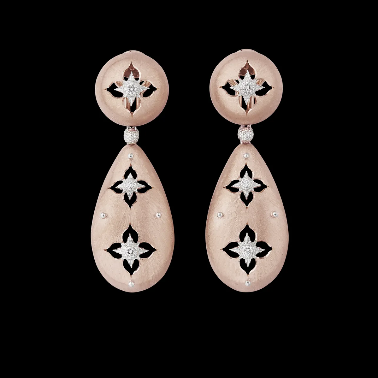 Buccellati MACRI GIGLIO PINK AND WHITE GOLD EARRINGS WITH DIAMONDS
