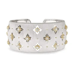 Buccellati MACRI GIGLIO WHITE AND YELLOW GOLD BAND BRACELET WITH DIAMONDS