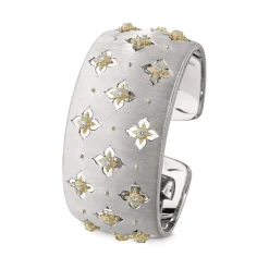 Buccellati MACRI GIGLIO WHITE AND YELLOW GOLD BAND BRACELET WITH DIAMONDS