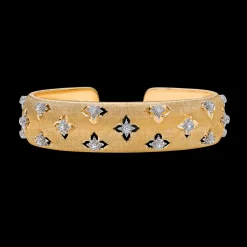 Buccellati MACRI GIGLIO YELLOW AND WHITE GOLD BAND BRACELET WITH DIAMONDS