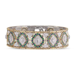 Buccellati MOSAICO BRACELET IN WHITE AND YELLOW GOLD WITH DIAMONDS AND EMERALDS