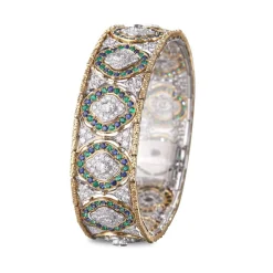 Buccellati MOSAICO BRACELET IN WHITE AND YELLOW GOLD WITH DIAMONDS AND EMERALDS