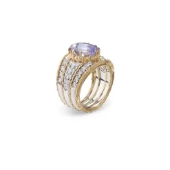 Buccellati MOSAICO YELLOW AND WHITE GOLD RING WITH ROUND DIAMONDS