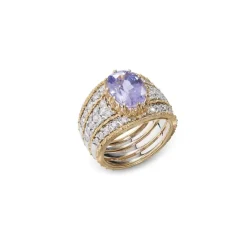 Buccellati MOSAICO YELLOW AND WHITE GOLD RING WITH ROUND DIAMONDS