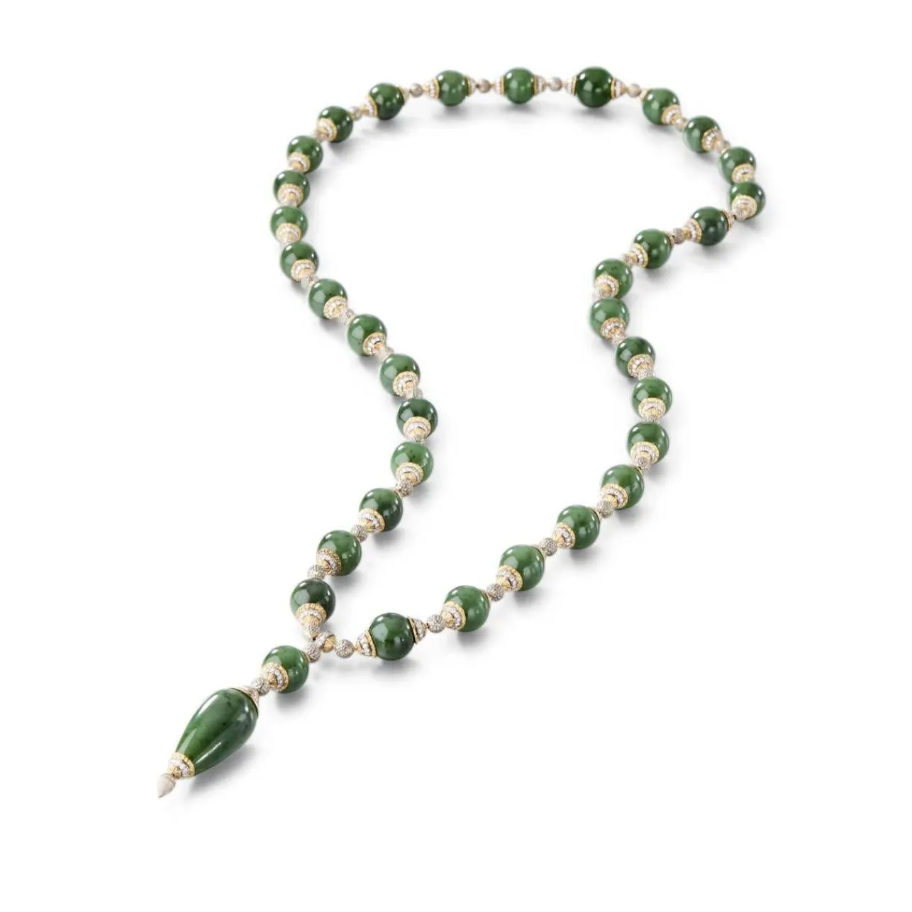 Buccellati OMBELICALI WHITE AND YELLOW GOLD NECKLACE WITH JADE