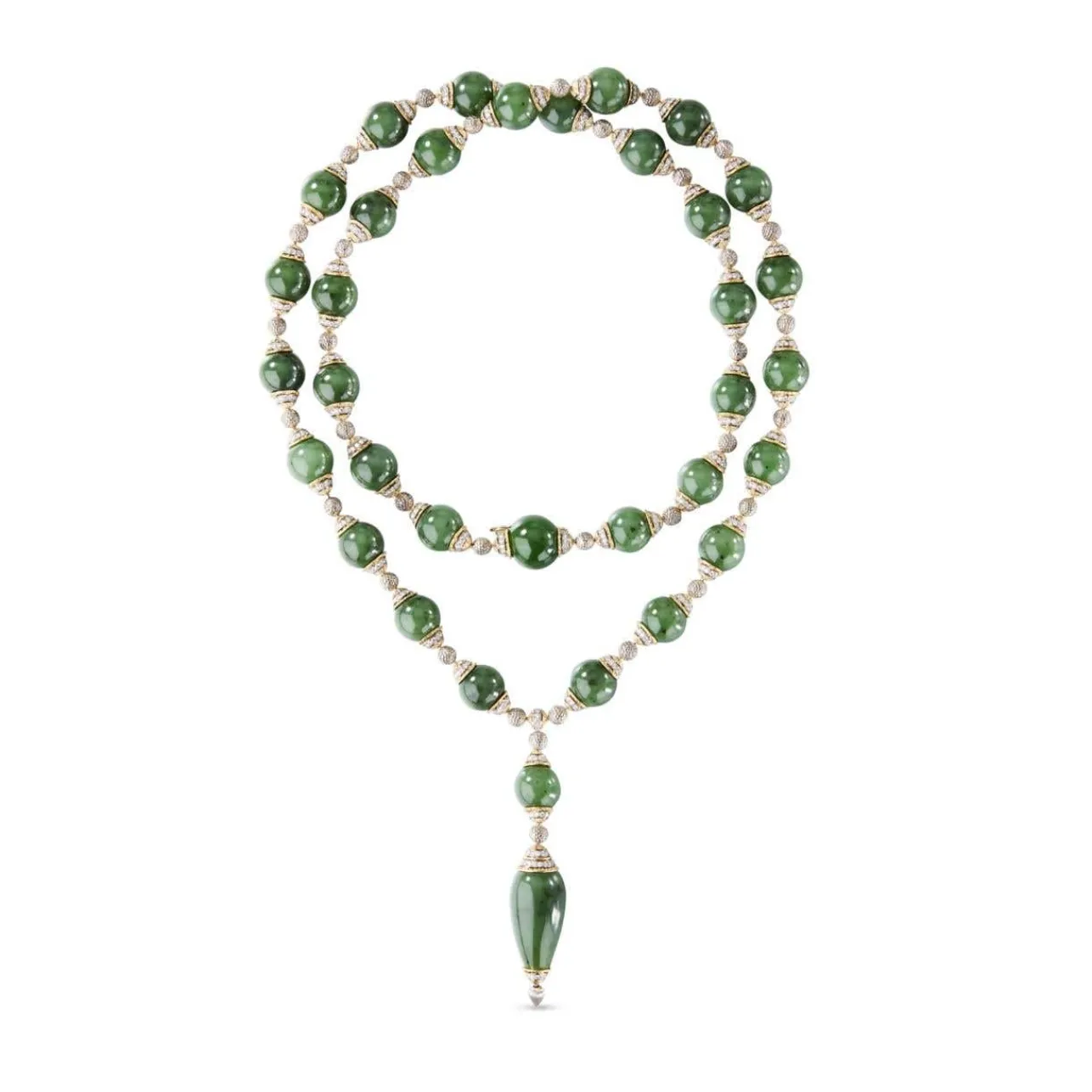 Buccellati OMBELICALI WHITE AND YELLOW GOLD NECKLACE WITH JADE