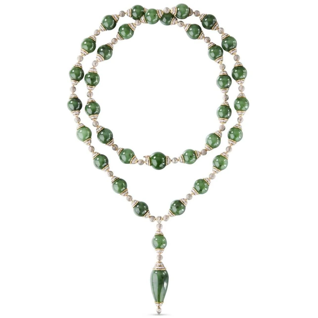 Buccellati OMBELICALI WHITE AND YELLOW GOLD NECKLACE WITH JADE