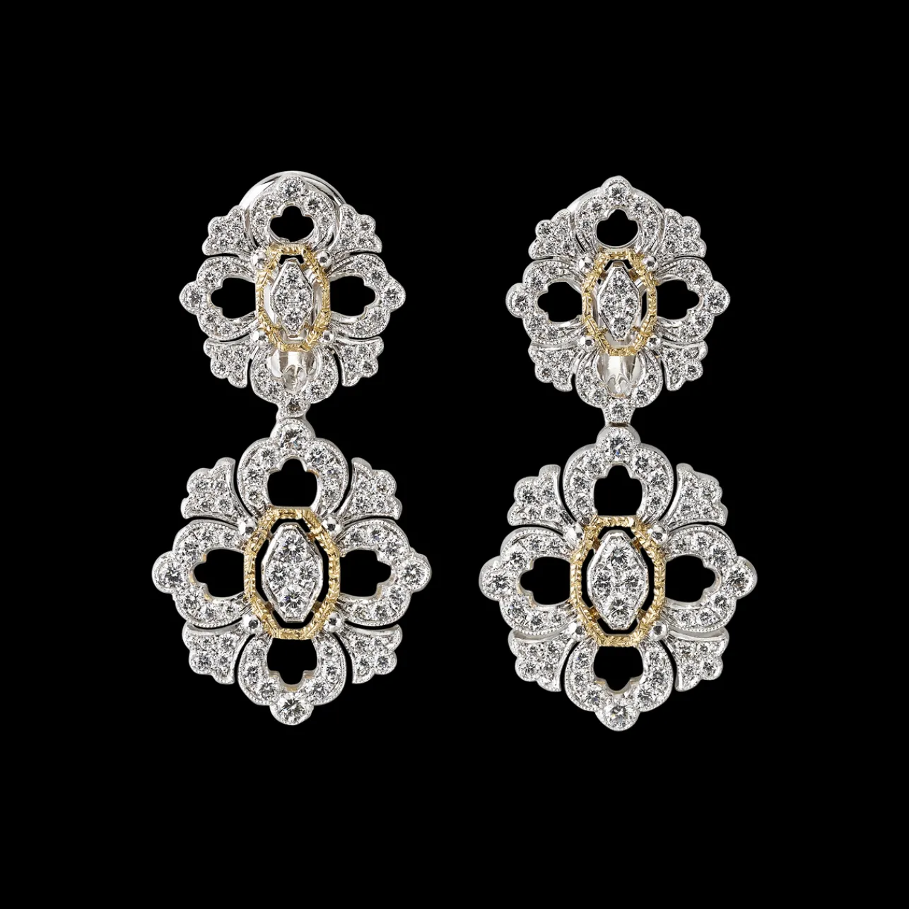Buccellati OPERA FULL PAVE' WHITE AND YELLOW GOLD SET EARRINGS WITH DIAMONDS
