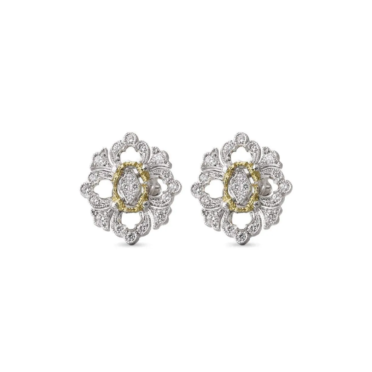 Buccellati OPERA FULL PAVE' WHITE AND YELLOW GOLD EARRINGS WITH DIAMONDS