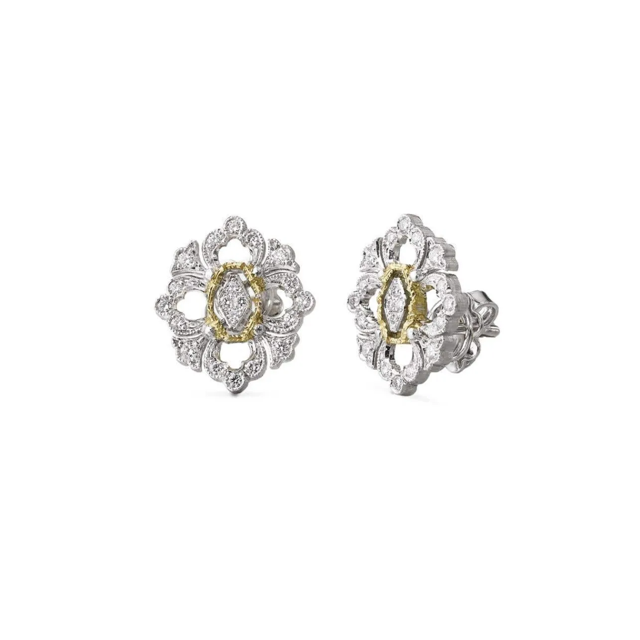 Buccellati OPERA FULL PAVE' WHITE AND YELLOW GOLD EARRINGS WITH DIAMONDS